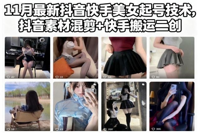 11月最新抖音快手美女起号技术，抖音素材混剪+快手搬运二创-赛德副业库
