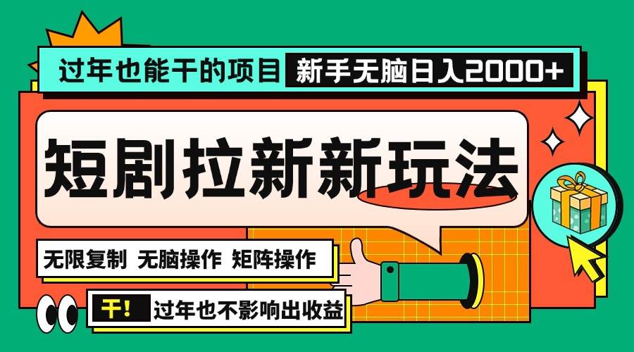 （13656期）过年也能干的项目，2024年底最新短剧拉新新玩法，批量无脑操作日入2000+！-赛德副业库