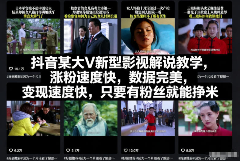 抖音某大V新型影视解说教学，涨粉速度快，数据完美，变现速度快，只要有粉丝就能挣米-赛德副业库
