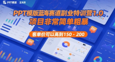 PPT模版蓝海赛道副业特训营1.0，项目非常简单粗暴，客单价可以高到150-200-赛德副业库