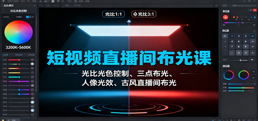 短视频直播间布光课:光比光色控制、三点布光、人像光效、古风直播间布光-赛德副业库