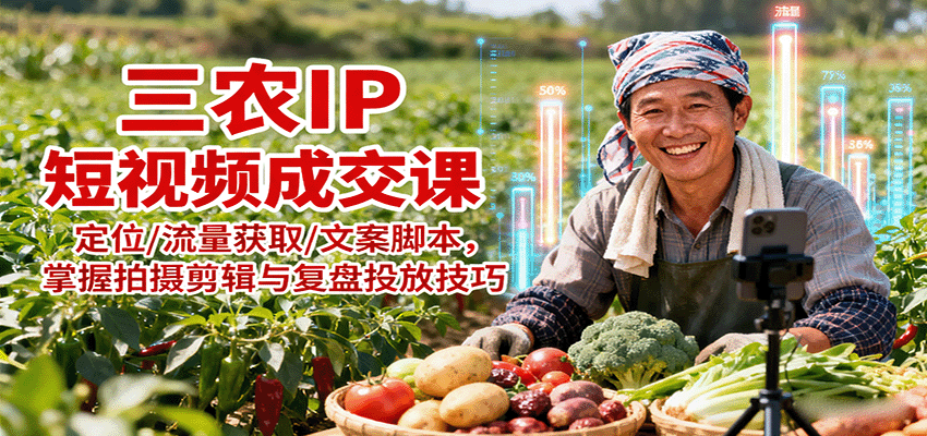 三农IP短视频成交课:定位/流量获取/文案脚本,掌握拍摄剪辑与复盘投放技巧-赛德副业库