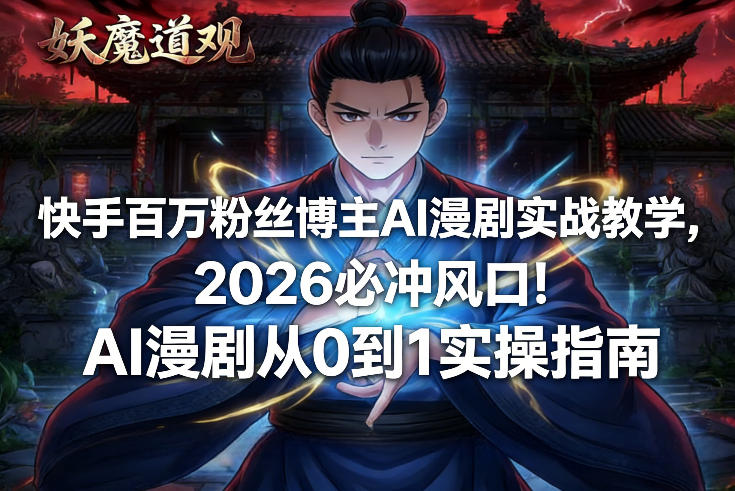 快手百万粉丝博主AI漫剧实战教学，2026必冲风口！AI漫剧从0到1实操指南-赛德副业库