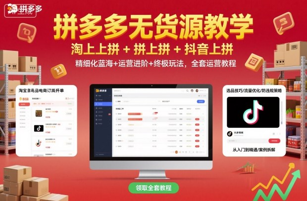 拼多多无货源教学,淘上拼+拼上拼+抖上拼,精细化蓝海+运营进阶+终极玩法,全套运营教程-赛德副业库