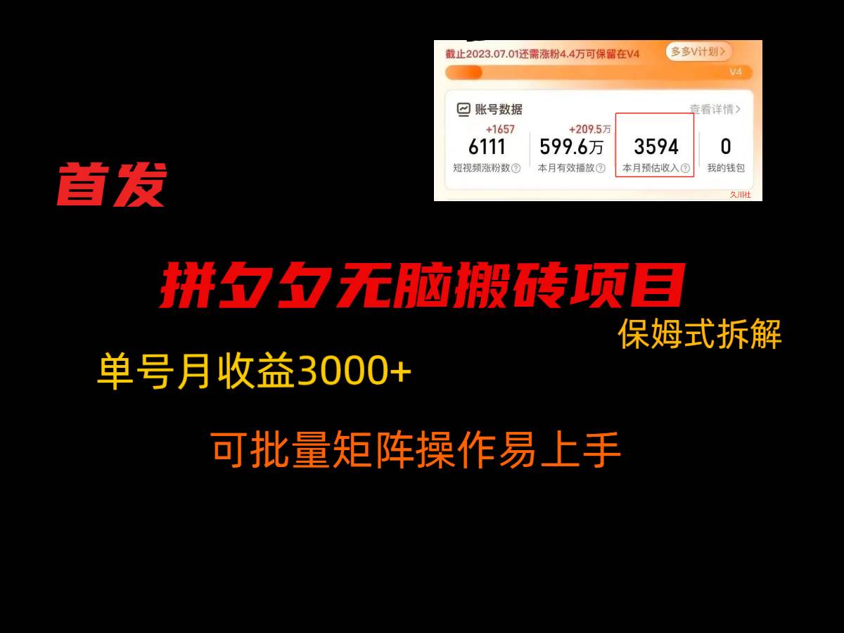拼夕夕无脑搬砖,单号稳定收益3000+,保姆式拆解-赛德副业库
