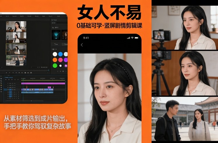 0基础可学!《女人不易》竖屏剧情剪辑课,从素材筛选到成片输出,手把手教你驾驭复杂故事-赛德副业库