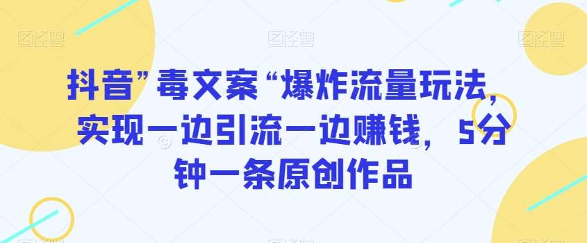 抖音”毒文案“爆炸流量玩法，实现一边引流一边赚钱，5分钟一条原创作品【揭秘】-赛德副业库