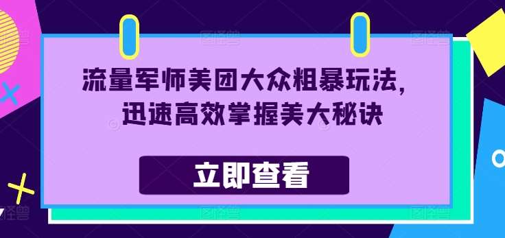 流量军师美团大众粗暴玩法，迅速高效掌握美大秘诀-赛德副业库