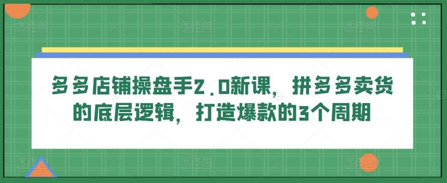 多多店铺操盘手2.0新课，拼多多卖货的底层逻辑，打造爆款的3个周期-赛德副业库