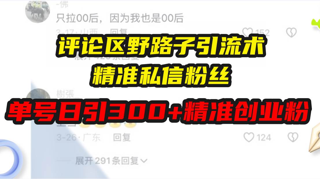 （13676期）评论区野路子引流术，精准私信粉丝，单号日引流300+精准创业粉-赛德副业库