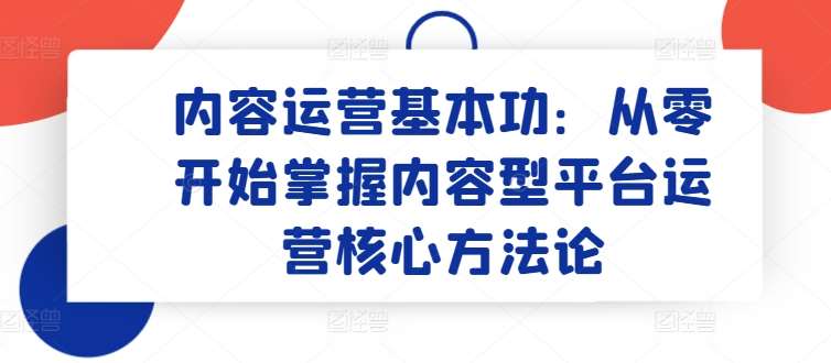 内容运营基本功:从零开始掌握内容型平台运营核心方法论-赛德副业库