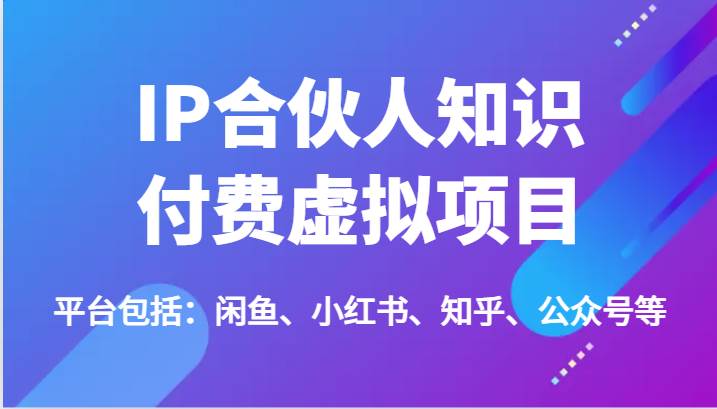 IP合伙人知识付费虚拟项目，包括：闲鱼、小红书、知乎、公众号等（51节）-赛德副业库