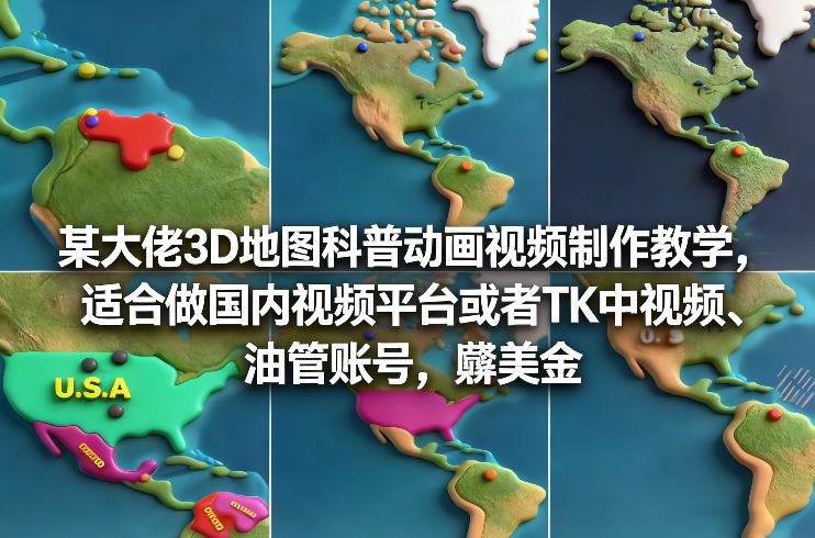 某大佬3D地图科普动画视频制作教学，适合做国内视频平台或者TK中视频、油管账号，賺美金-赛德副业库