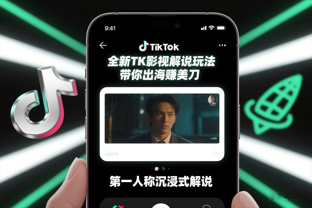 TikTok第一人称影视解说教学,全新TK影视解说玩法,带你出海賺美刀-赛德副业库