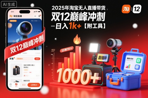 2025年淘宝无人直播带货,冲刺双12,日入1k+【附工具】【揭秘】-赛德副业库