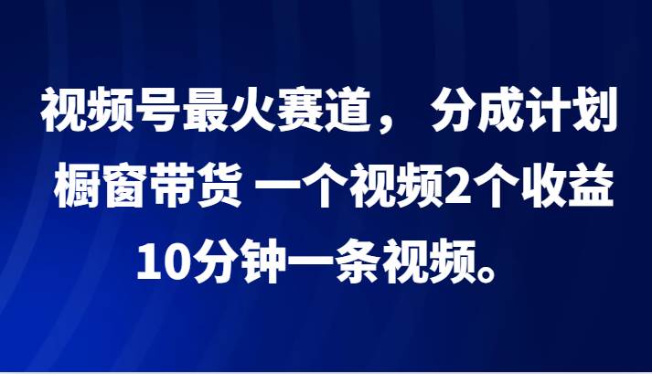 视频号最火赛道， 分成计划， 橱窗带货，一个视频2个收益，10分钟一条视频。-赛德副业库