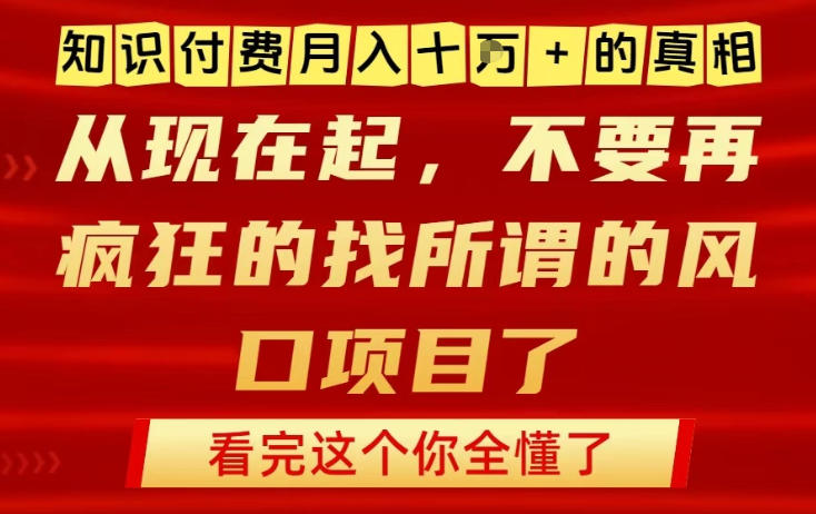 知识付费月入10个W的真相，做网创项目这一个就够了，不要再疯狂的找所谓的风口项目【揭秘】-赛德副业库
