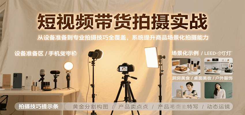 短视频带货拍摄实战,从设备准备到专业拍摄技巧全覆盖,系统提升商品场景化拍摄能力-赛德副业库