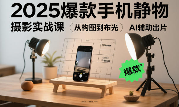 2025爆款手机静物摄影实战课,从构图到布光,不用贵设备,AI辅助出片-赛德副业库