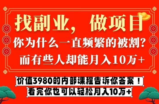 价值3980的网创内部课程，告诉你互联网创业月入10个W的秘密【揭秘】-赛德副业库