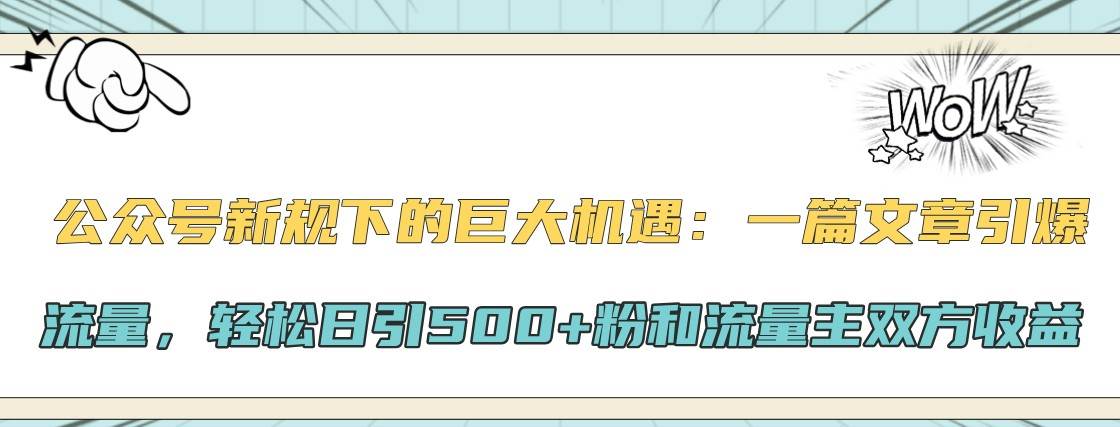公众号新规下的巨大机遇：一篇文章引爆流量，轻松日引500+粉和流量主双方收益-赛德副业库
