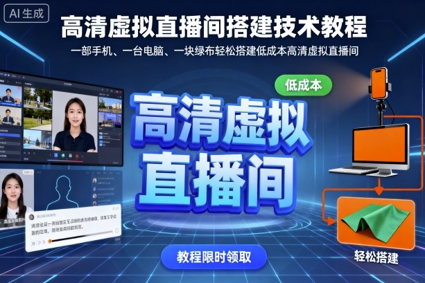 高清虚拟直播间搭建技术教程，一部手机、一台电脑、一块绿布轻松搭建低成本高清虚拟直播间-赛德副业库