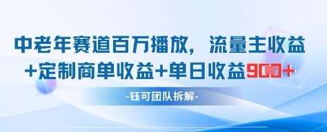 中老年赛道百万播放+流量主收益+定制收益,单日收益9张-赛德副业库