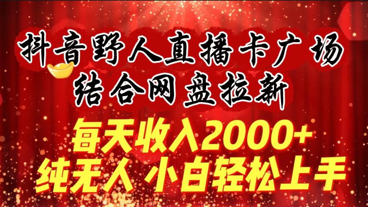 每天收入2000+,抖音野人直播卡广场,结合网盘拉新,纯无人,小白轻松上手-赛德副业库