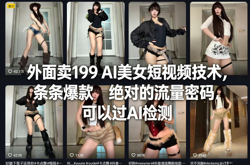外面卖199 AI美女短视频技术，条条爆款，绝对的流量密码，可以过AI检测-赛德副业库
