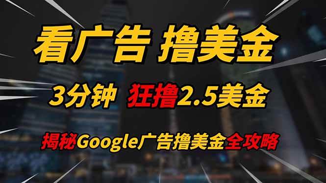 (14701期)看广告,撸美金!!3分钟赚2.5美金!!日入200美金不是梦!揭秘Google...-赛德副业库