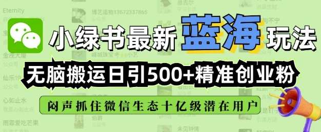 小绿书无脑搬运引流，全自动日引500精准创业粉，微信生态内又一个闷声发财的机会-赛德副业库