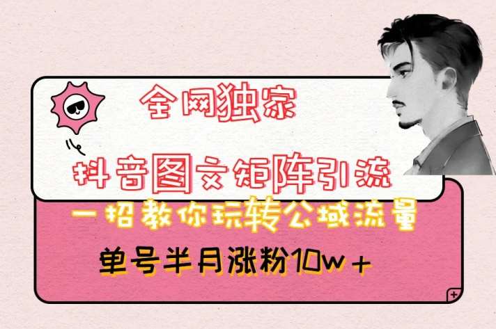 全网独家抖音图文矩阵引流，一招教你玩转公域流量，单号半月涨粉10w+【揭秘】-赛德副业库