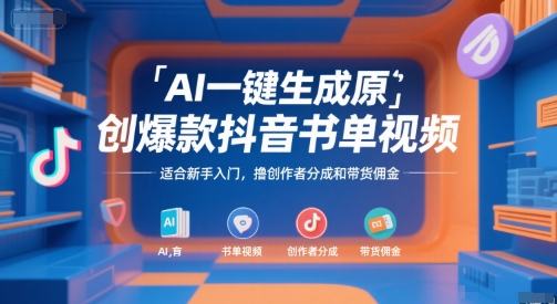 AI一键生成原创爆款抖音书单视频，适合新手入门，撸创作者分成和带货佣金【揭秘】-赛德副业库