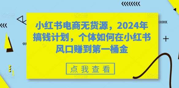 小红书电商无货源，2024年搞钱计划，个体如何在小红书风口赚到第一桶金-赛德副业库