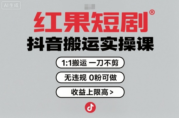 红果短剧拉新之抖音搬运实操课,1:1搬运,一刀不剪,无违规,0粉可做,收益上限高-赛德副业库