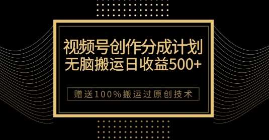 最新视频号创作分成计划，无脑搬运一天收益500+，100%搬运过原创技巧【揭秘】-赛德副业库
