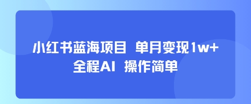 小红书蓝海项目 单月变现1w+ 全程AI 操作简单-赛德副业库