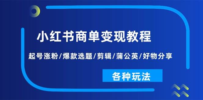 （11164期）小红书商单变现教程：起号涨粉/爆款选题/剪辑/蒲公英/好物分享/各种玩法-赛德副业库