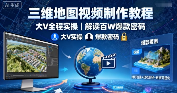 三维地图视频制作教程,大V全程实操,解读百W爆款密码-赛德副业库