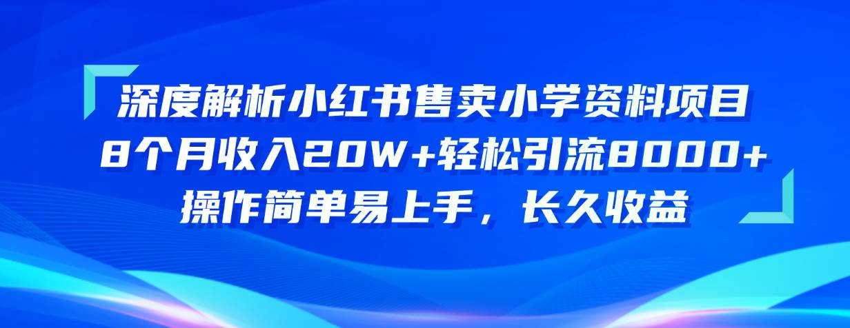 （10910期）深度解析小红书售卖小学资料项目 8个月收入20W+轻松引流8000+操作简单…-赛德副业库