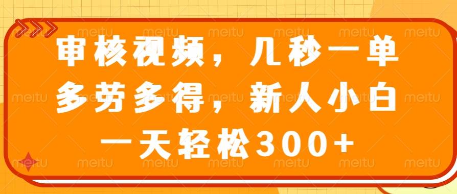 （14294期）审核视频，几秒一单，多劳多得，新人小白一天轻松300+-赛德副业库