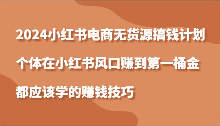2024小红书电商无货源搞钱计划，个体在小红书风口赚到第一桶金应该学的赚钱技巧-赛德副业库