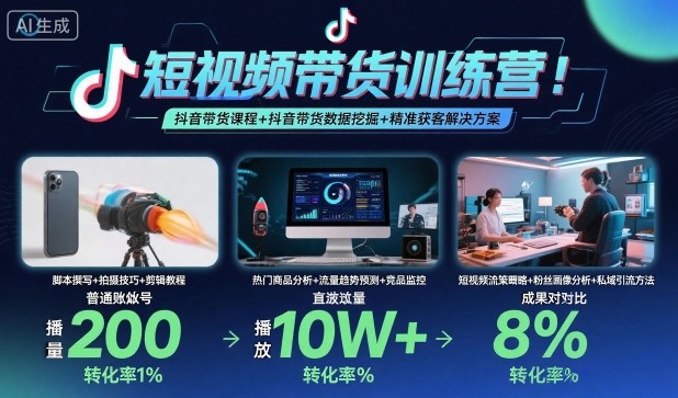 短视频带货训练营，抖音带货课程+抖音带货数据挖掘+精准获客解决方案-赛德副业库