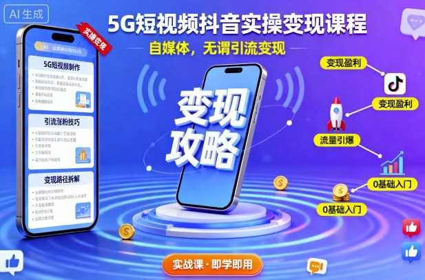 5G短视频抖音实操变现课程，自媒体，无谓引流变现-赛德副业库