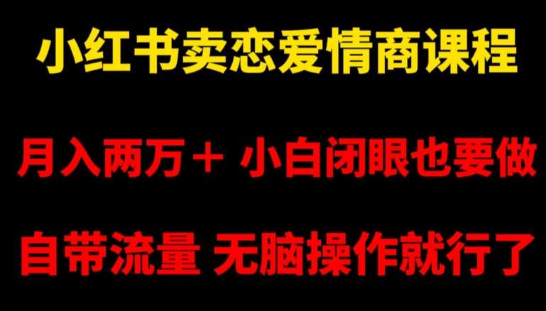 小红书卖恋爱情商课程,月入两万+,小白闭眼也要做,自带流量,无脑操作就行了【揭秘】-赛德副业库