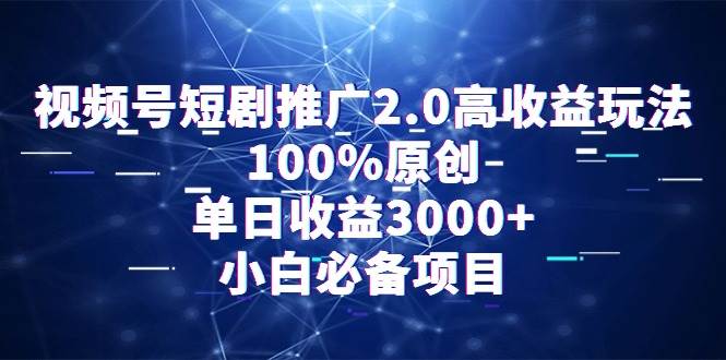 （9236期）视频号短剧推广2.0高收益玩法，100%原创，单日收益3000+，小白必备项目-赛德副业库