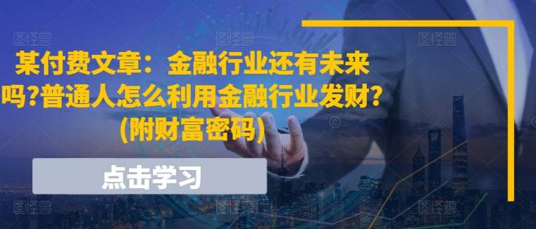 某付费文章：金融行业还有未来吗?普通人怎么利用金融行业发财?(附财富密码)-赛德副业库
