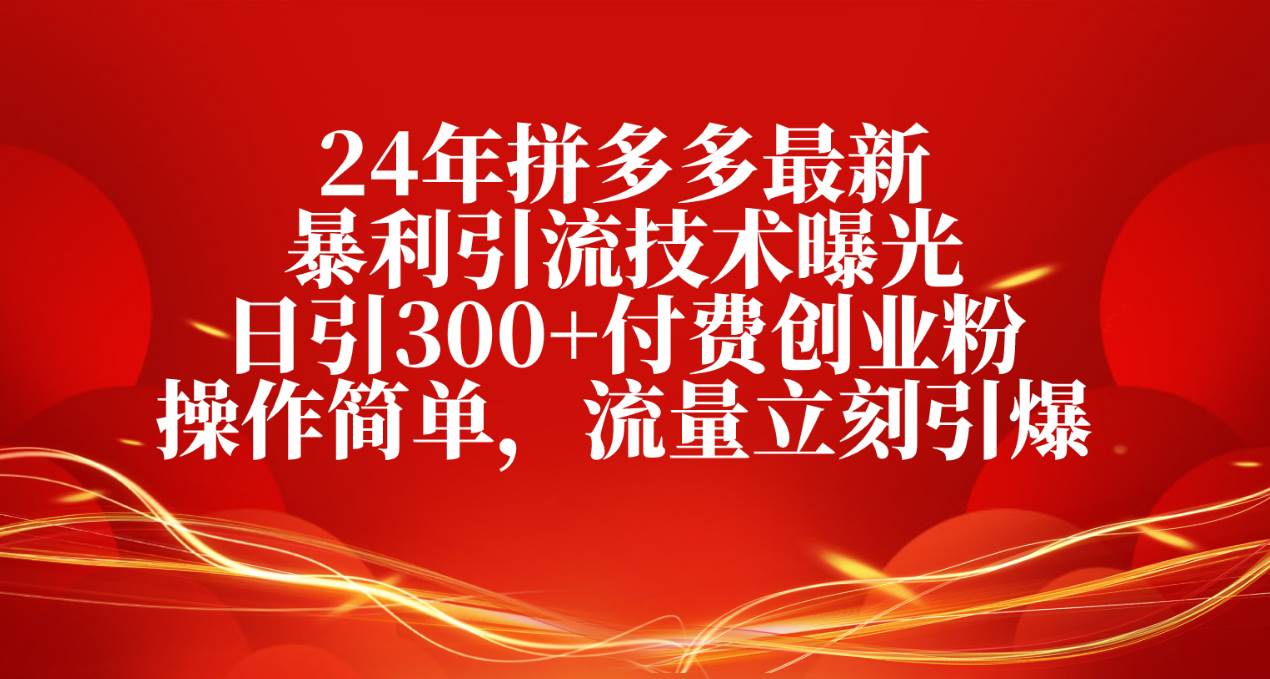 （10559期）24年拼多多最新暴利引流技术曝光，日引300+付费创业粉，操作简单，流量…-赛德副业库