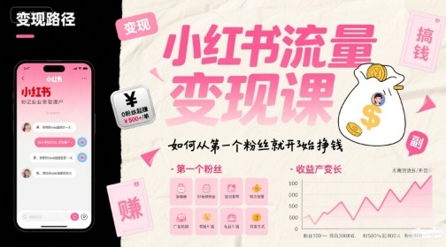 小红书流量变现课，如何从第一个粉丝就开始挣钱-赛德副业库