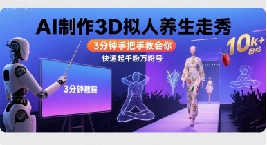 Ai制作3D拟人养生走秀，3分钟手把手教会你，快速起千粉万粉号-赛德副业库